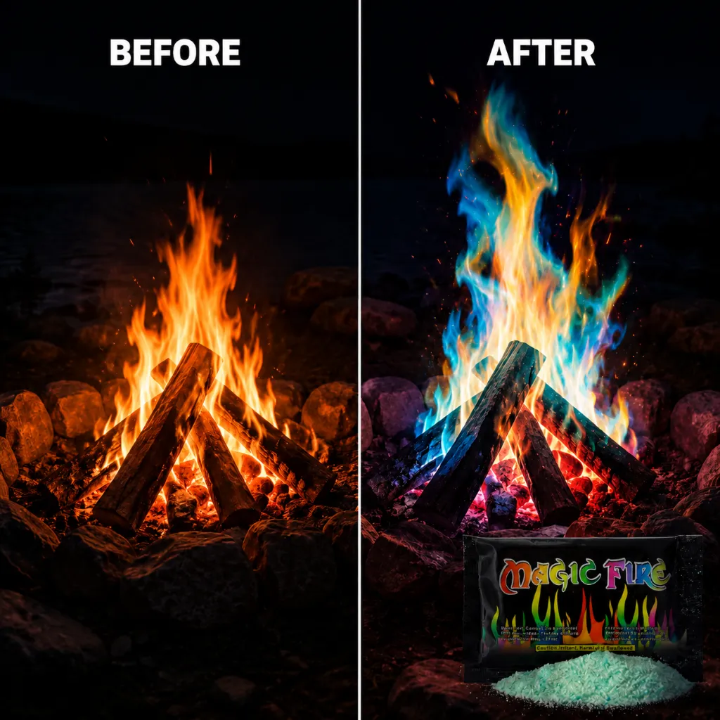 Colorful flames after using magic fire powder