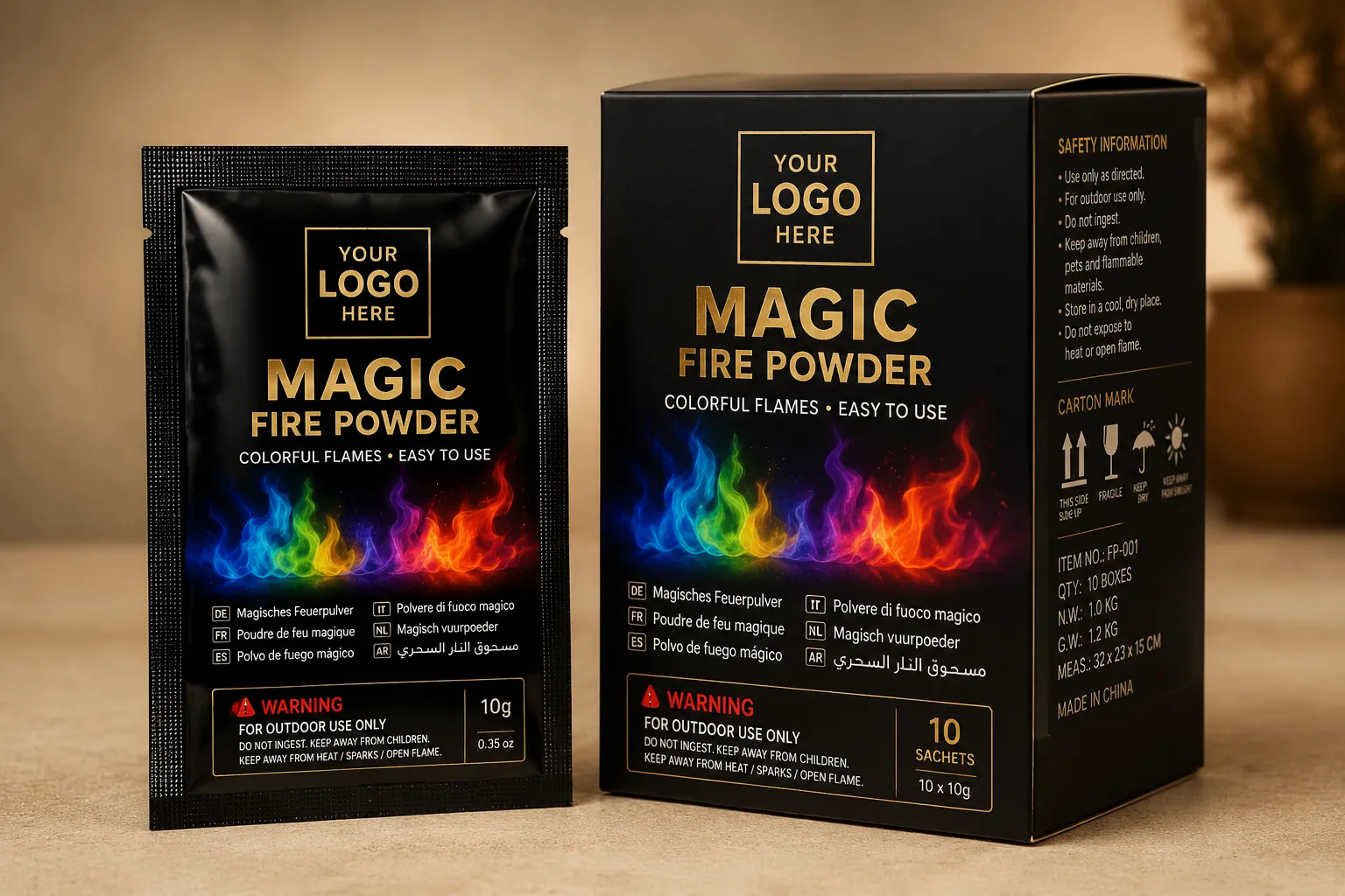 Custom private label magic fire powder packaging