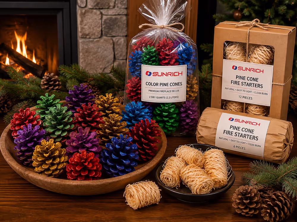 Colored pine cones for fireplaces