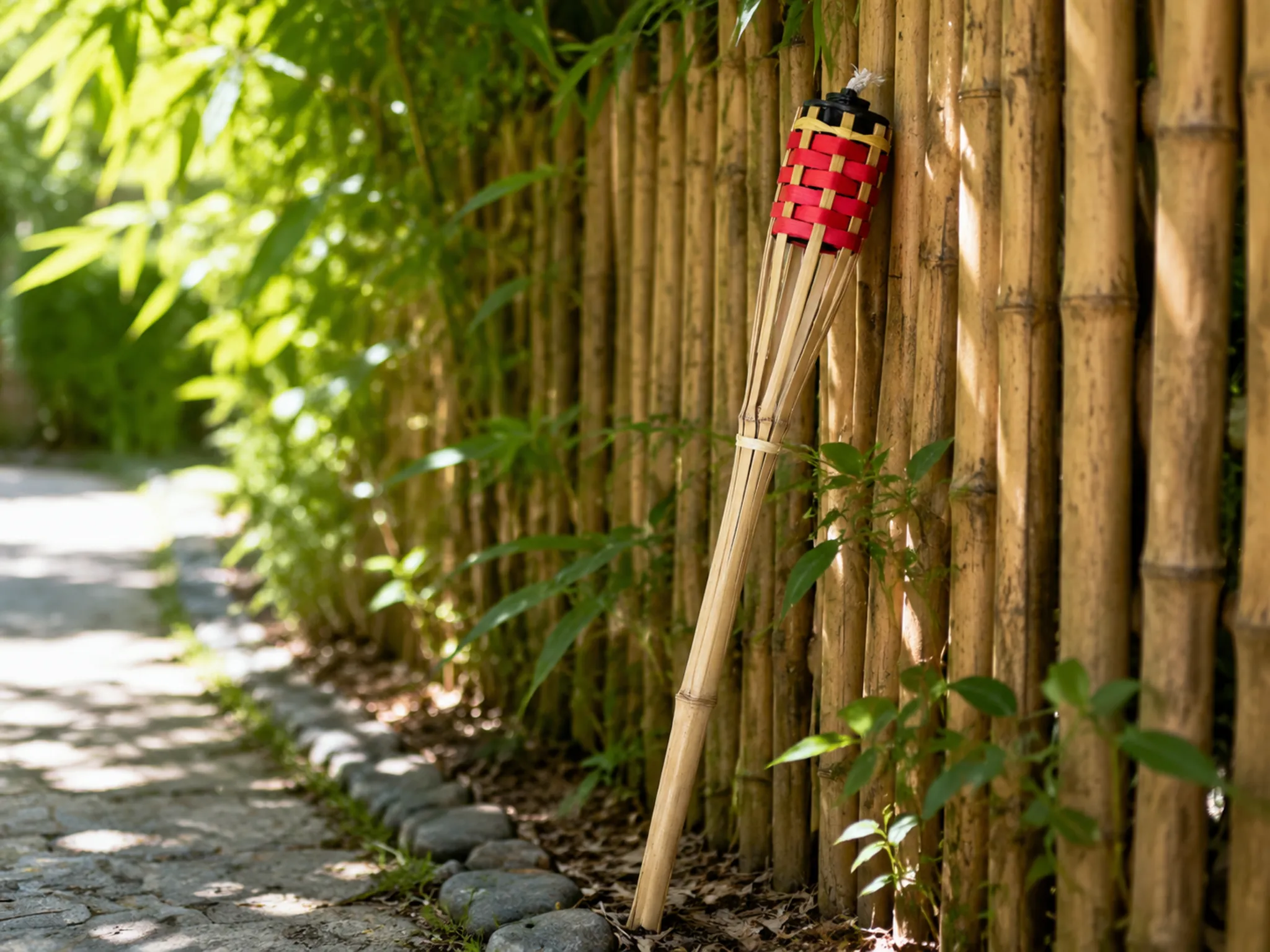 Bamboo wax torch for garden and patio use