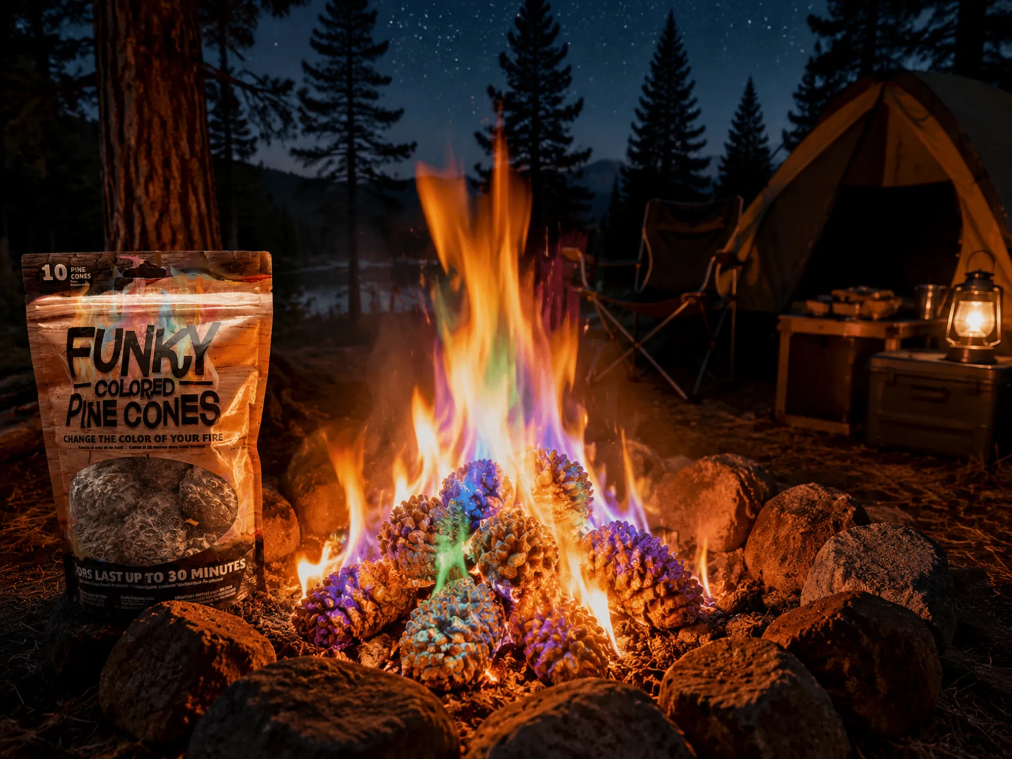Color pine cones for campfire accessories