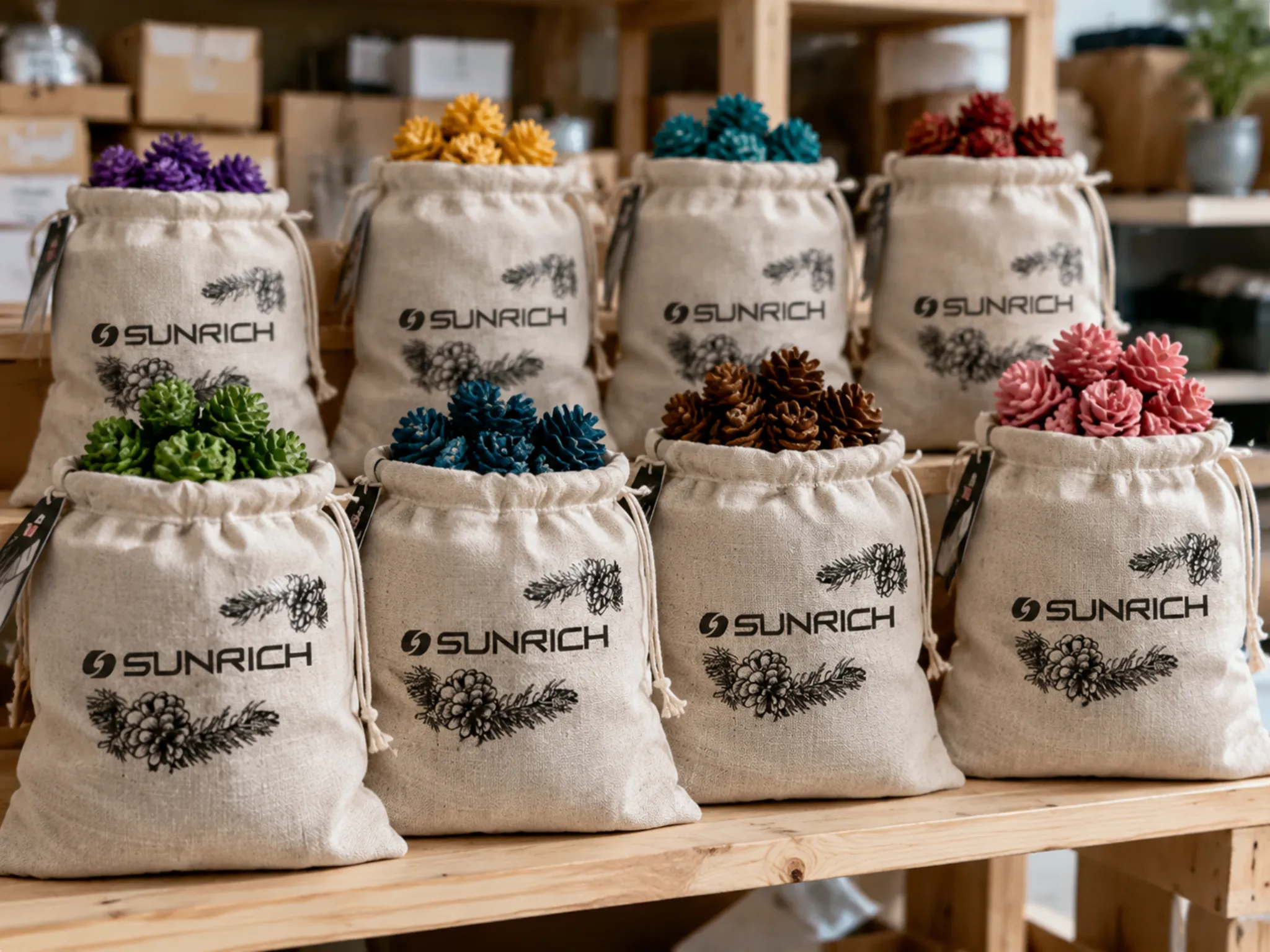 Color pine cones cotton bag packaging