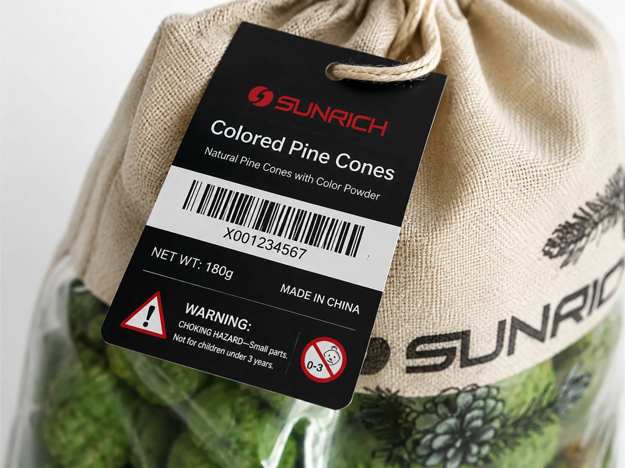 Custom label color pine cones packaging