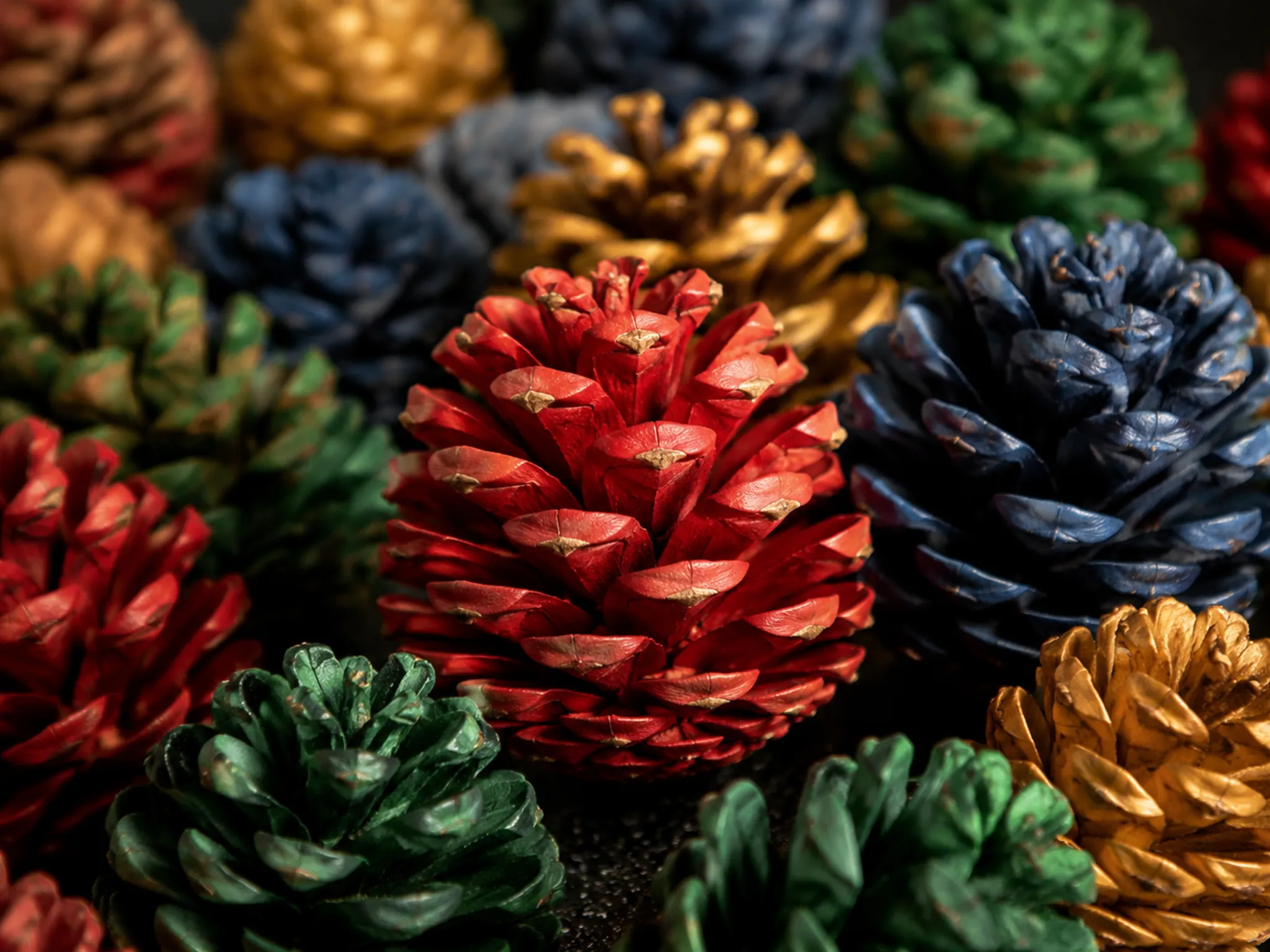 Colored pine cones for fireplaces and fire pits