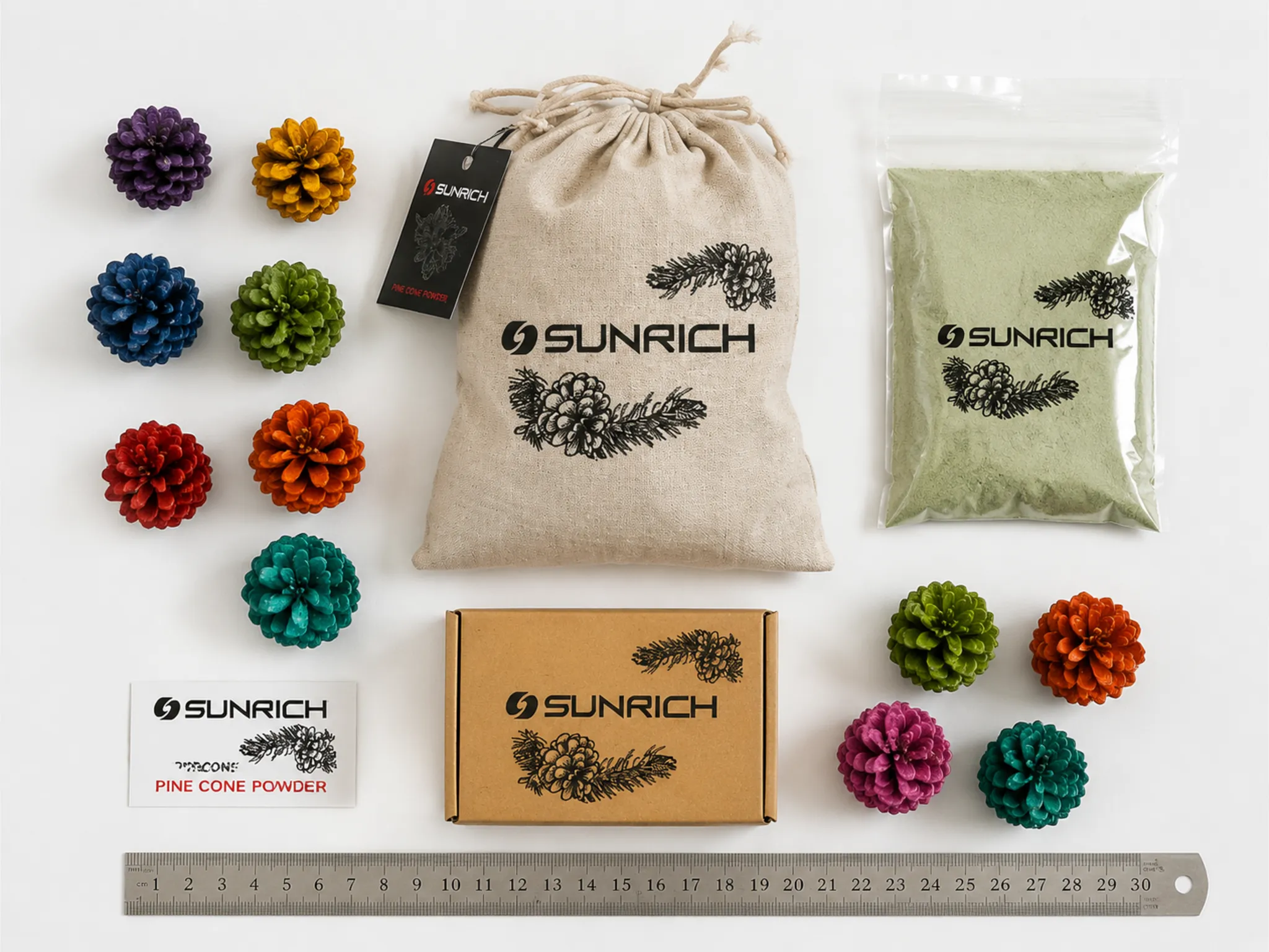 Color pine cones specifications and packaging details