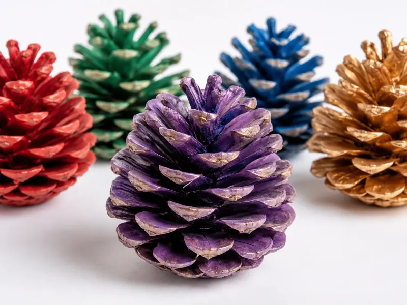 Color pine cones and pine cone fire starters