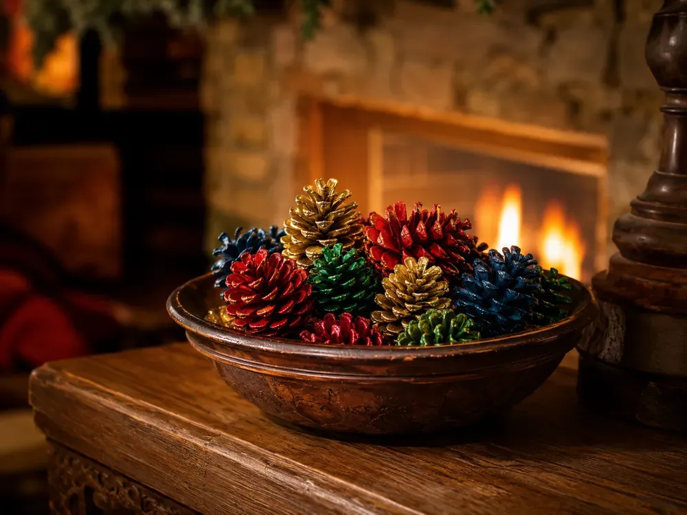 Color pine cones for fireplace gifts