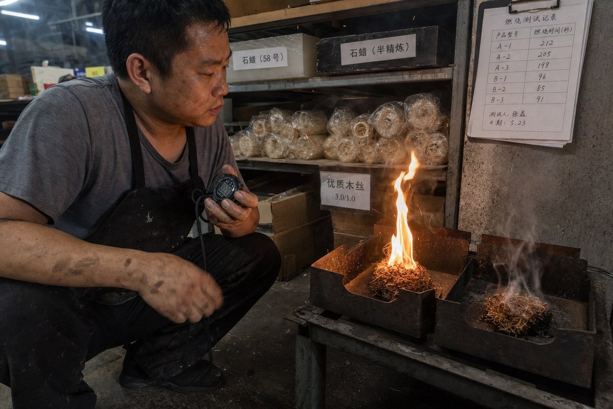 Burn Quality Comparison Signs a cheaper price means lower burn quality in fire starters (ID#3)