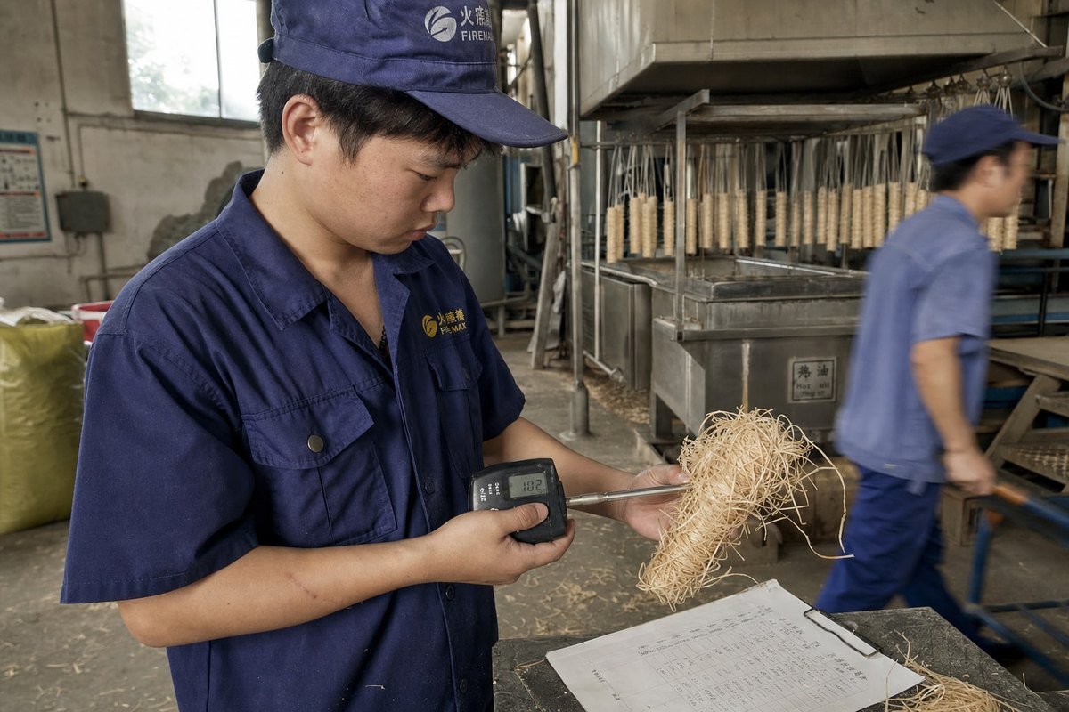Manufacturing Quality Verification Factory tour showing wood wool production and quality control inspection process (ID#3)