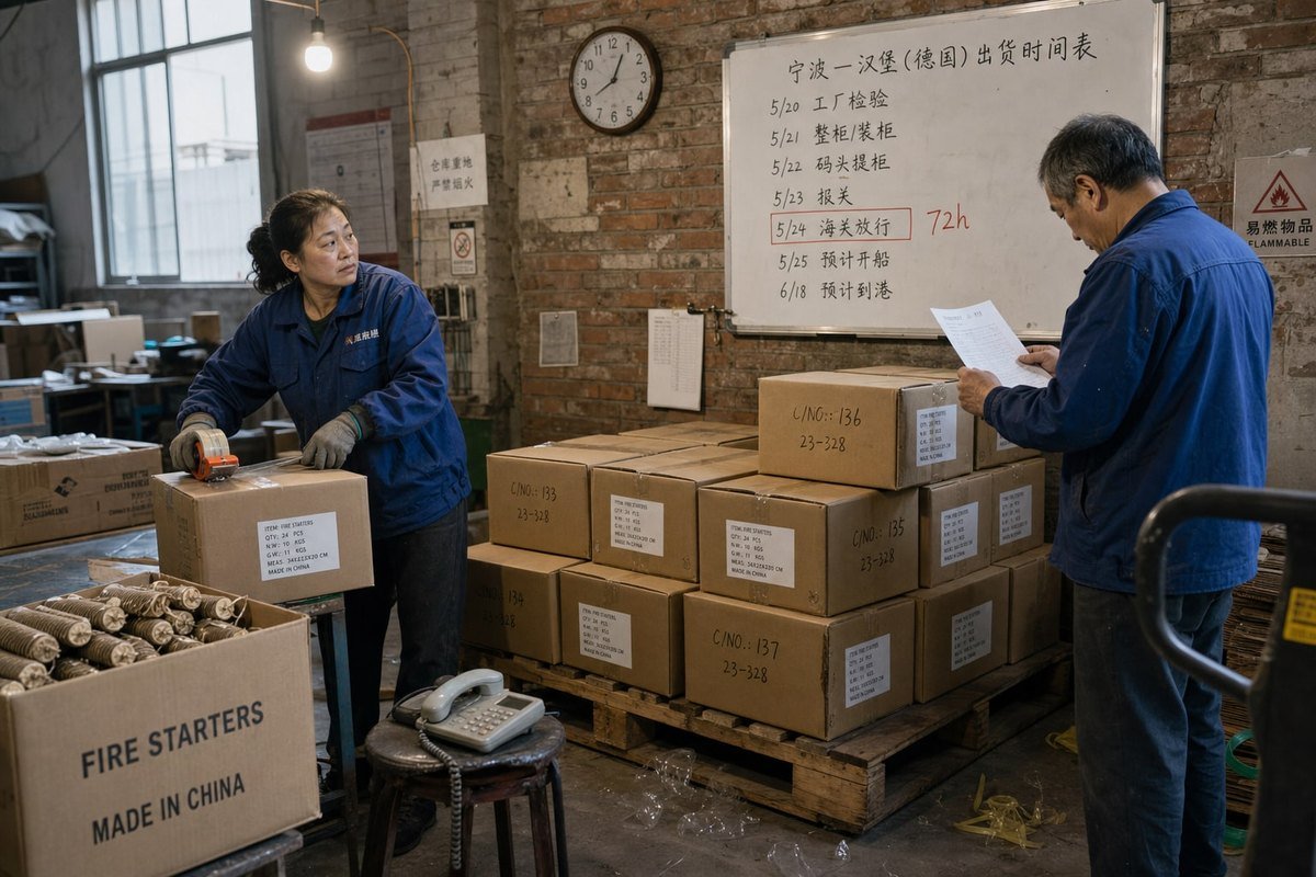Inspection Scheduling Timing Scheduling pre-shipment inspection timeline for wood fire starter production (ID#3)