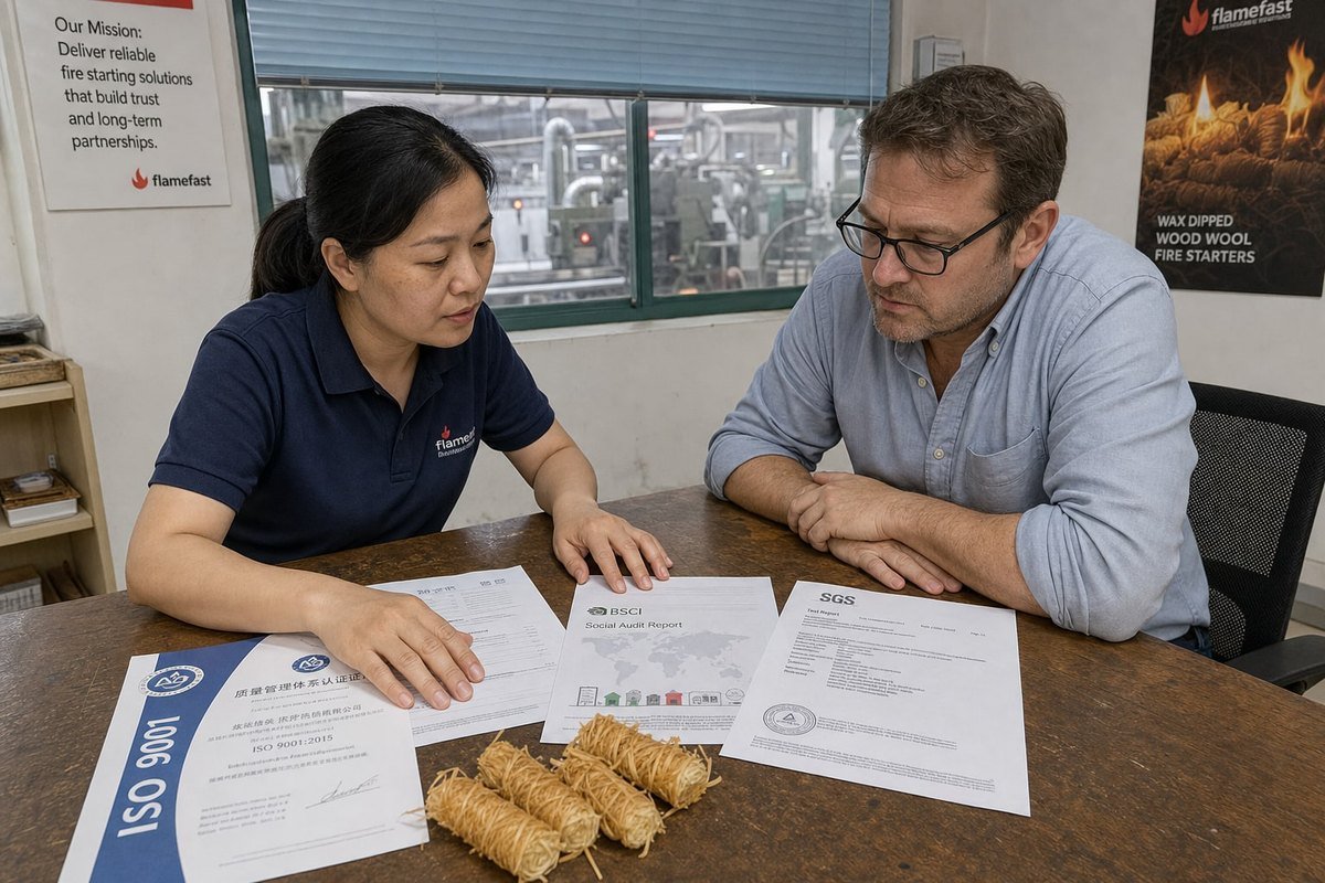 Supplier Certification Verification Checklist of key certifications like ISO 9001, BSCI, and FSC for wood fire starter suppliers (ID#2)