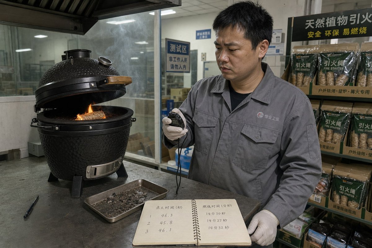 Checklist of essential burn test data points to request from fire starter suppliers (ID#2)