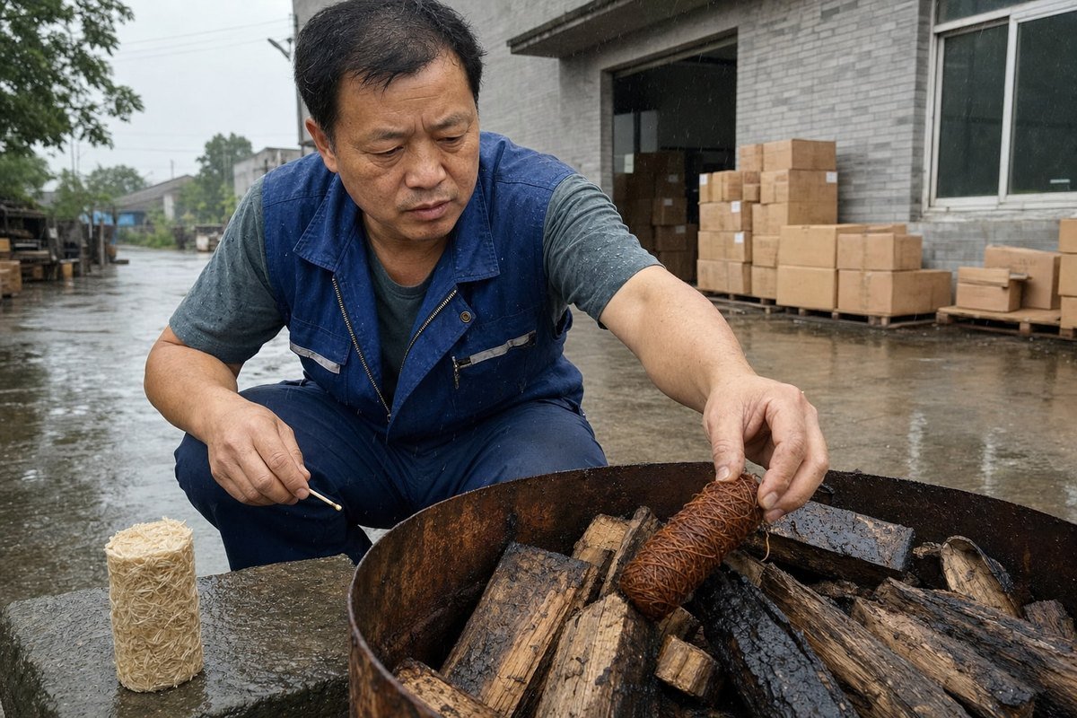 Wax-based fire starters ignite fast and resist moisture better than wood shaving types (ID#2)