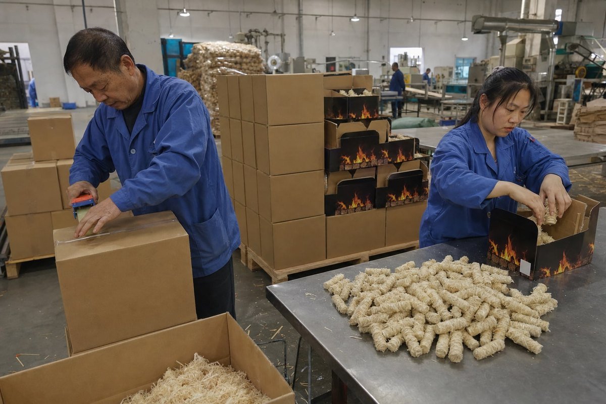 Packaging and Labeling Bulk wholesale cases versus shelf-ready retail packaging for wood fire starters (ID#3)
