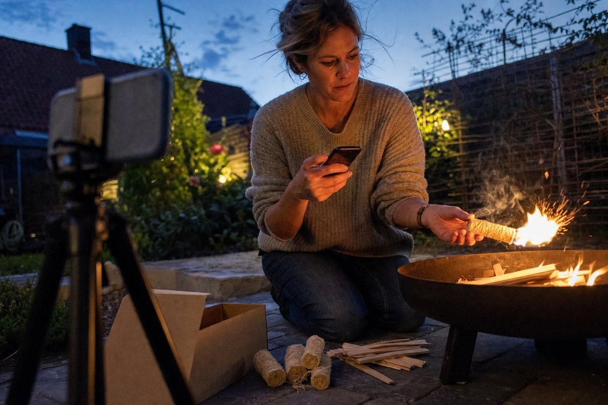 Engaging Retail Content Ideas Retail demonstration video showing wood fire starter ignition and crackling campfire flames (ID#3)