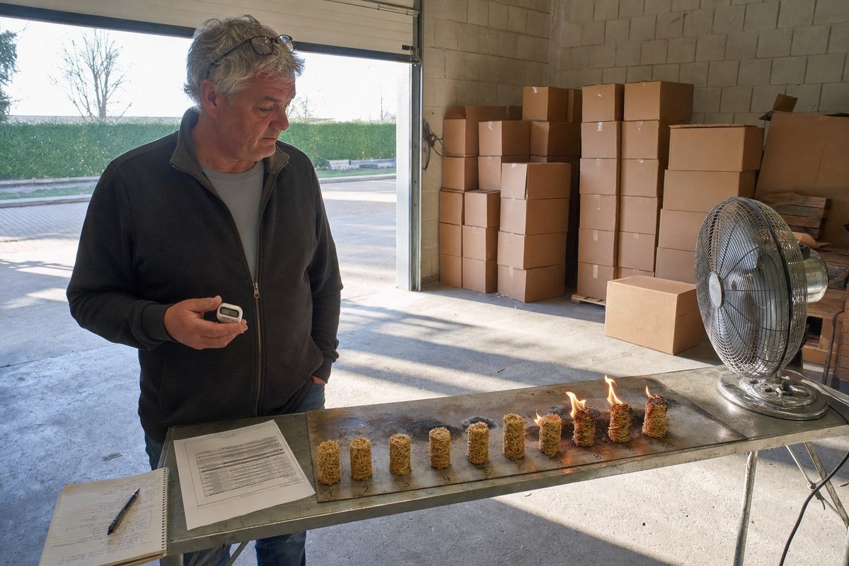 Verifying Burn-Time Claims Testing samples to verify supplier burn-time claims before bulk ordering (ID#3)