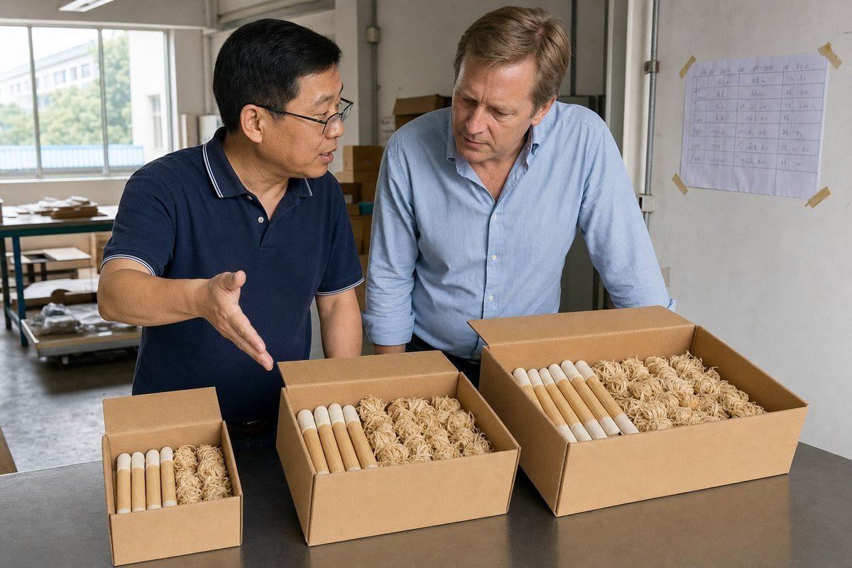 Phased order structure splitting purchases into samples, trial run, and scaled production (ID#2)