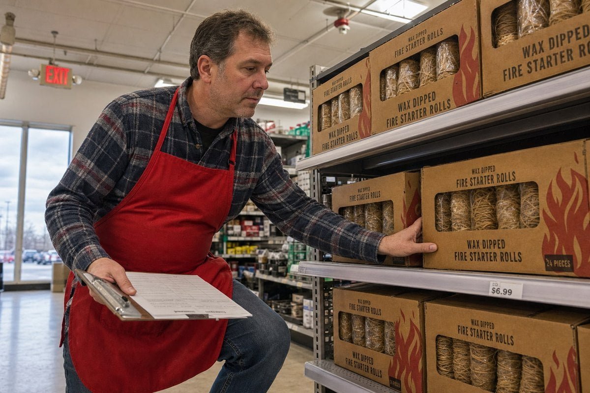 Shelf placement compliance guide for wood fire starters in retail stores (ID#1)