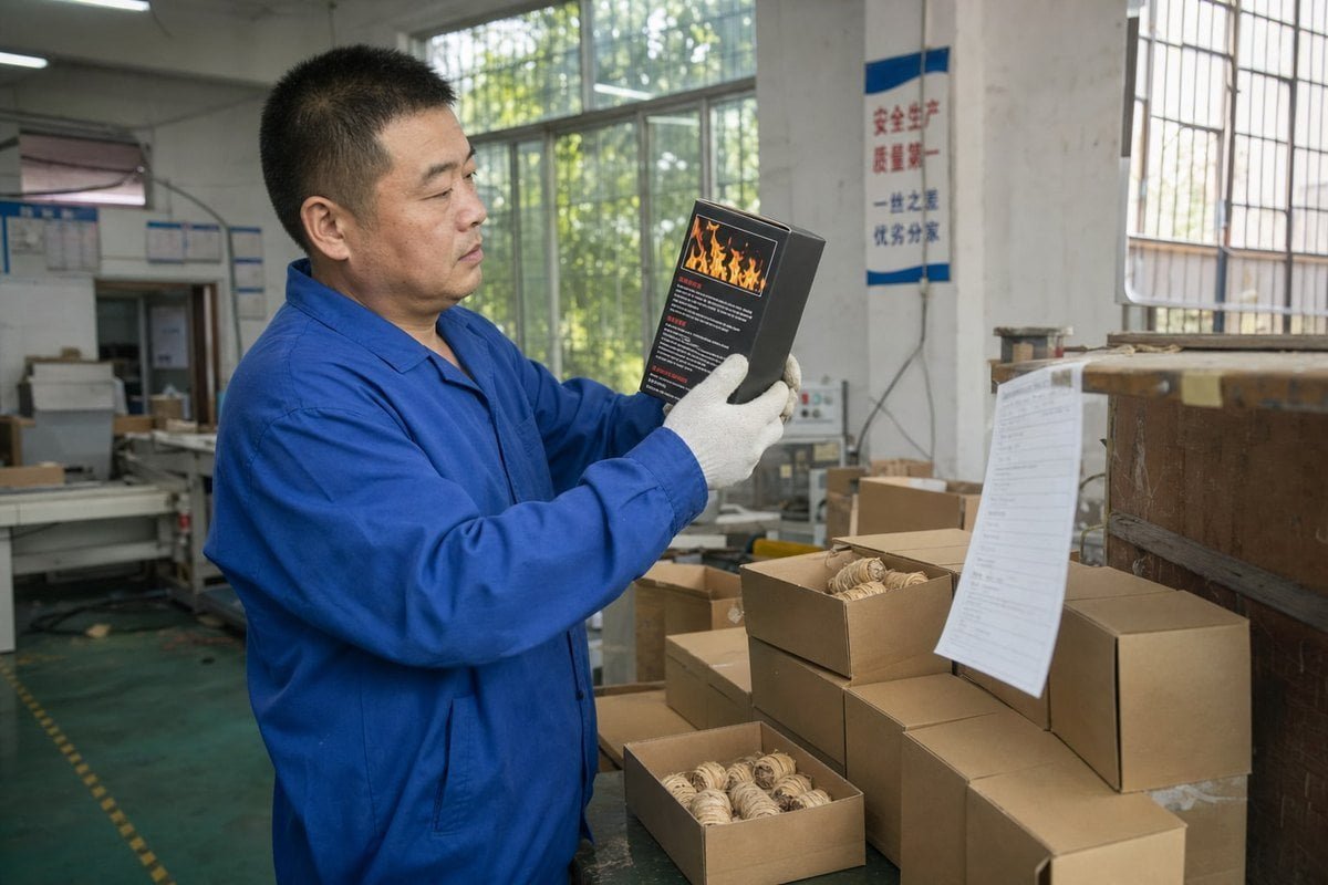 Packaging and Label Compliance Compliant packaging with hazard warnings and labels for fire starter products (ID#3)
