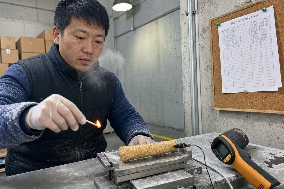 Key burn time and ignition data metrics critical for sub-zero fire starter performance (ID#3)