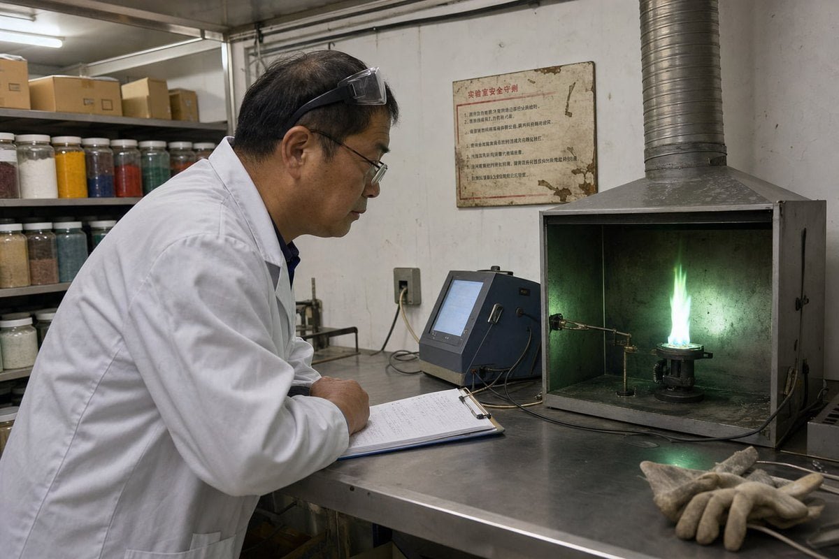 Cohérence des tests de laboratoire Les tests de laboratoire par des tiers seuls ne peuvent garantir une intensité de couleur de flamme cohérente lot par lot (ID#5)