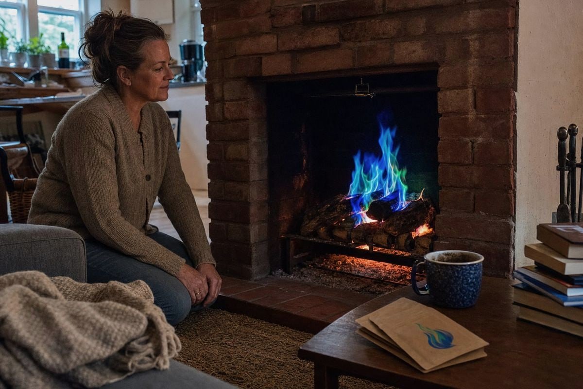 Indoor Fireplace Safety Indoor wood-burning fireplace safely using an unopened Magic Fire Powder packet (ID#2)