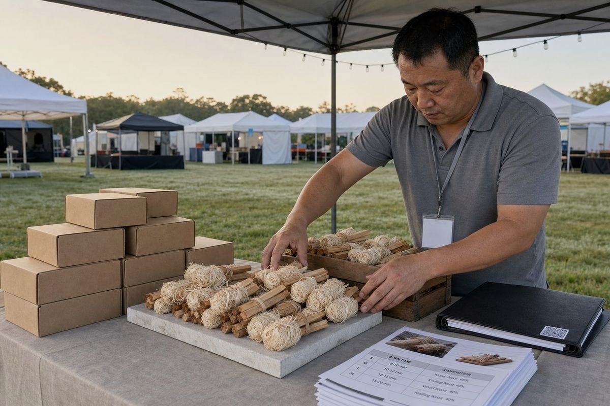 Essential materials checklist for wood fire starters at outdoor trade shows (ID#1)