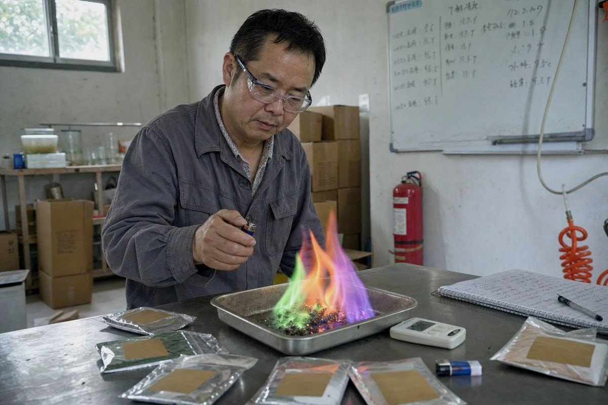 Color y efectos de combustión del Polvo Mágico de Fuego en diversos climas y altitudes (ID#1)