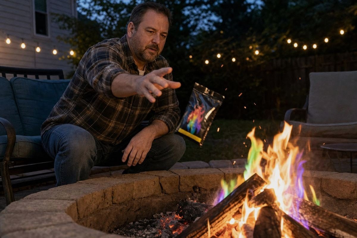 Adding Magic Fire powder to a fire source for vivid color effects (ID#1)