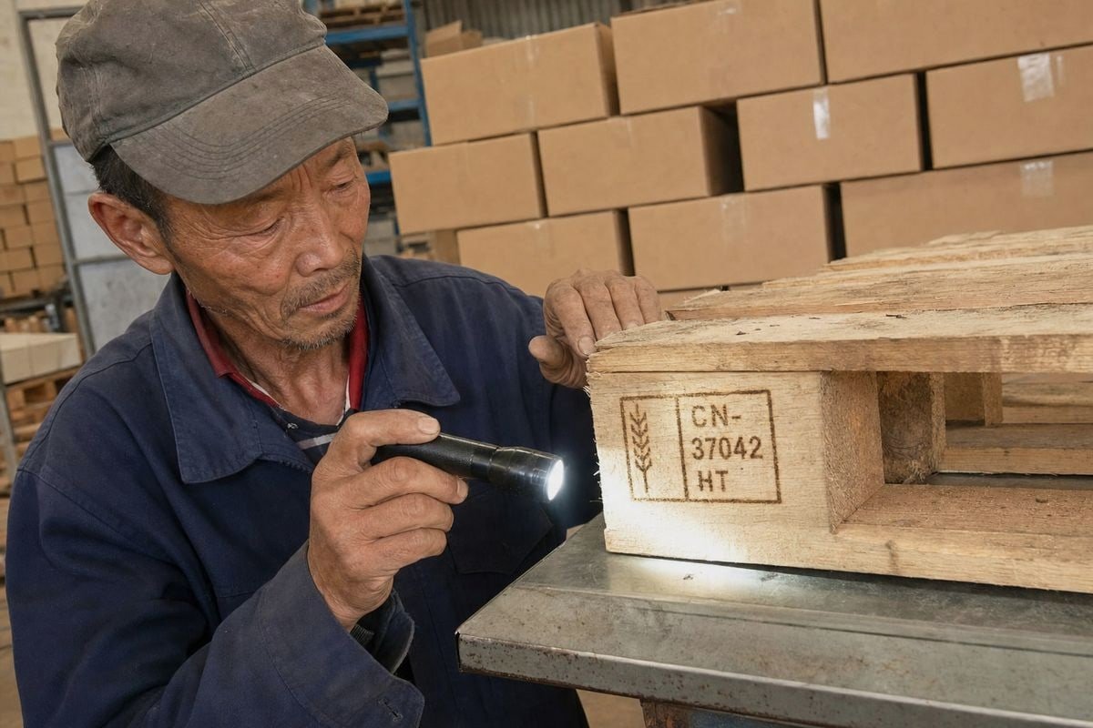 Solid wood pallets and crates stamped with IPPC mark under ISPM 15 rules (ID#4)