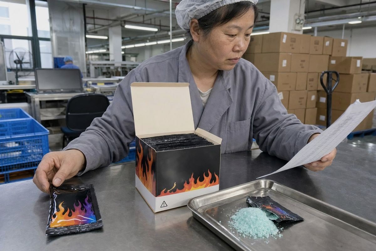 Magic fire powder packaging specs comparing single-pack sachets versus bulk box options (ID#1)