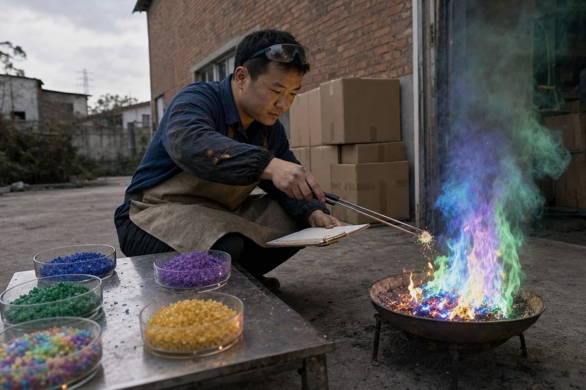 Color Flame Effects Colorful flame effects showing rainbow blend versus single blue green violet gold flames (ID#3)