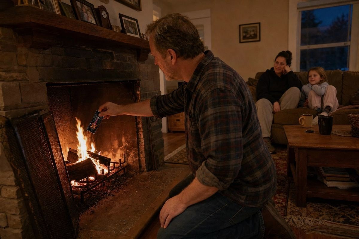 Indoor Fireplace Safety Safely tossing sealed magic fire powder packet into an established fireplace fire (ID#2)