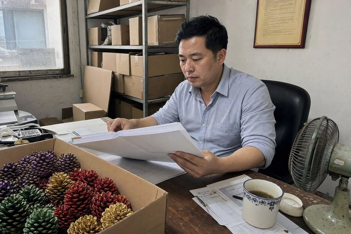 Verifying a supplier's export experience for fireplace colored pine cones (ID#1)