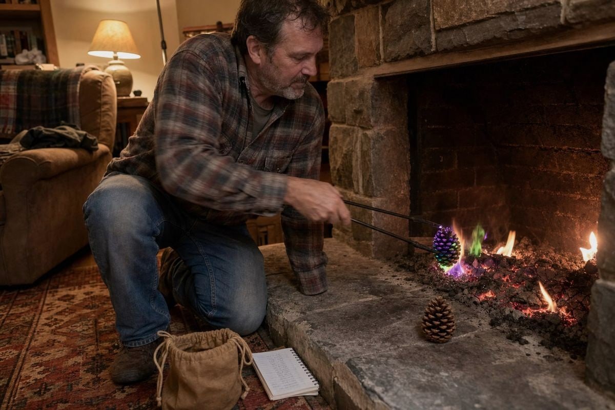Testing colored pine cones for flame coloring performance and quality (ID#1)