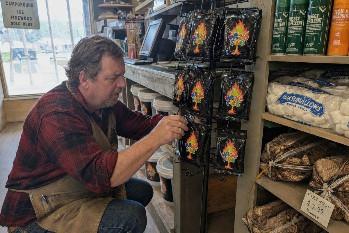 Magic Fire Powder packaging sizes suited for limited-shelf campground store retailers (ID#1)