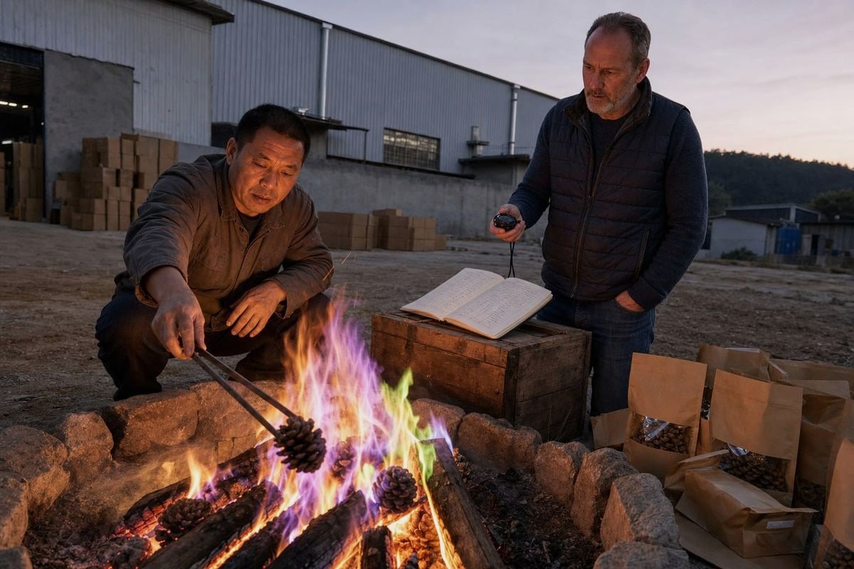 Flame Color and Burn Time Evaluating flame color consistency and burn time across supplier pine cone samples (ID#3)