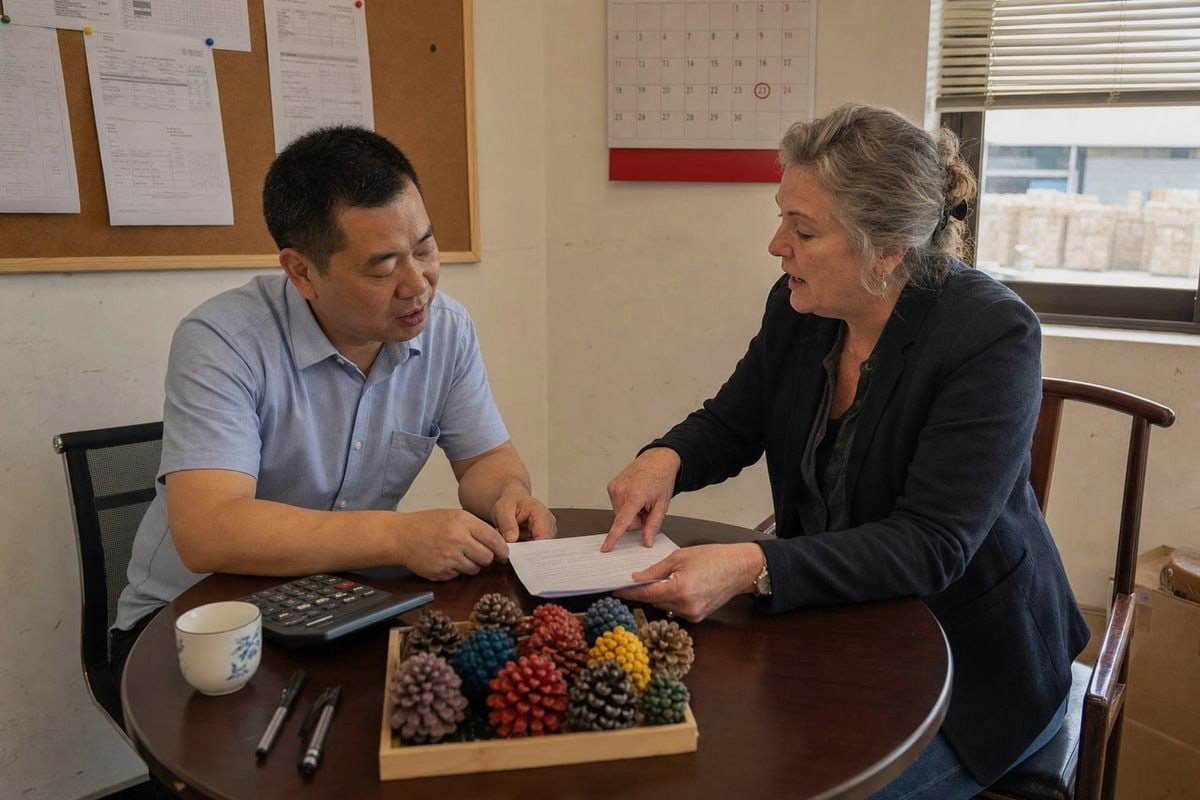 Sample penalty clause with daily liquidated damages for late colored pine cone delivery (ID#3)