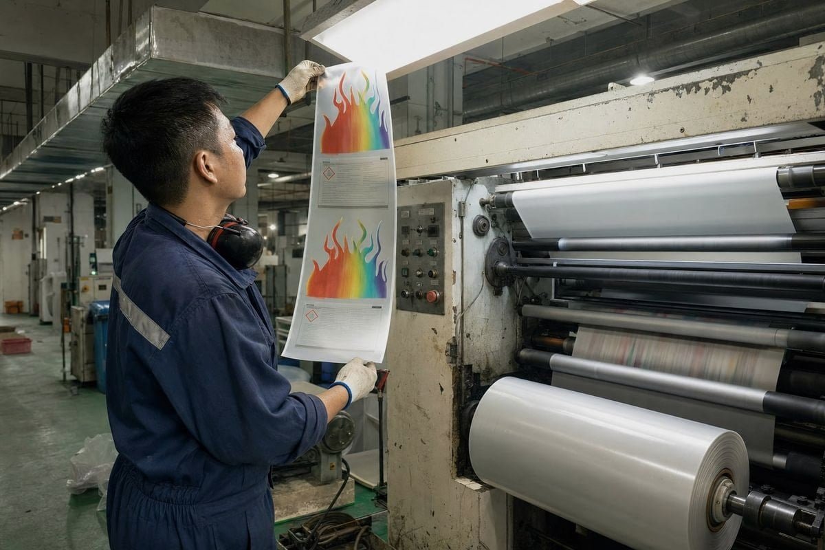 Supplier certifications including ISO 9001, SDS, and test reports proving warning label compliance (ID#4)