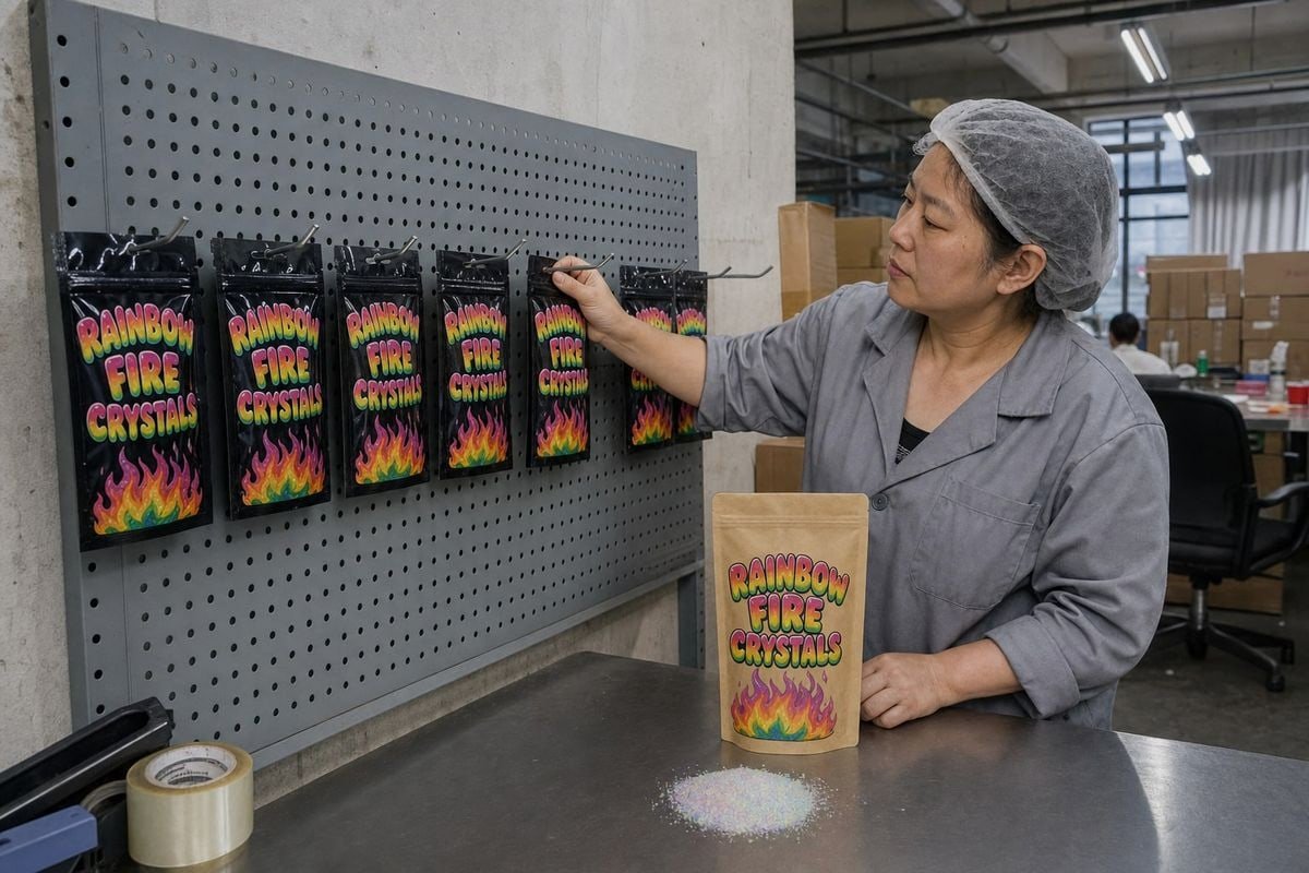 Hang-tab package design for Magic Fire Powder on pegboard displays (ID#1)
