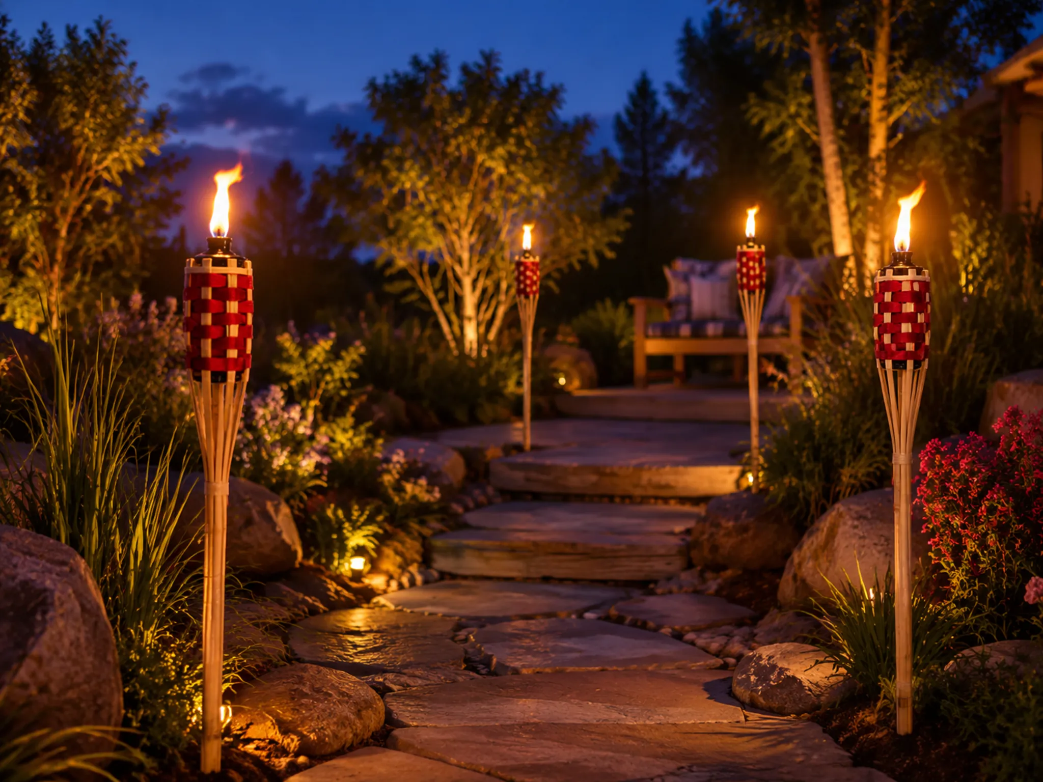 Wax torches used for outdoor events and garden lighting