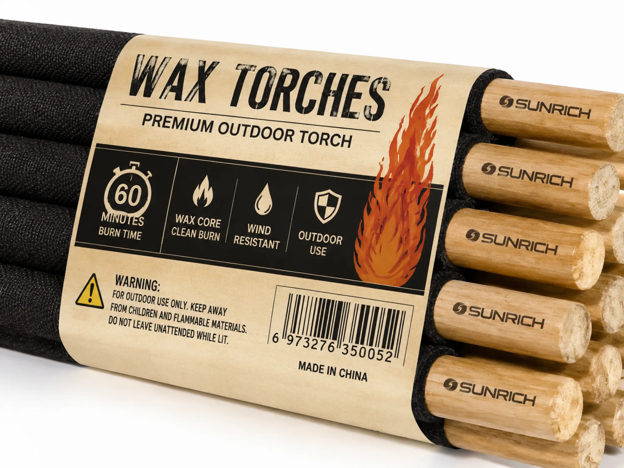 Wax torch retail label packaging