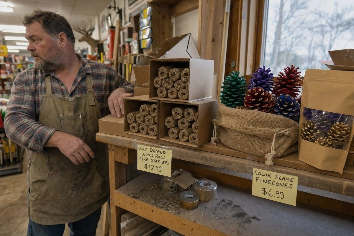 Colored pine cones and fire starter blocks compared for potential retail sales cannibalization (ID#1)