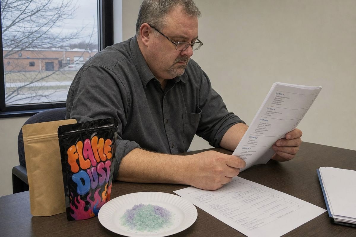 Hazmat Document Requirements Required GHS-compliant SDS and CAS number documents for color-flame product hazmat review (ID#2)