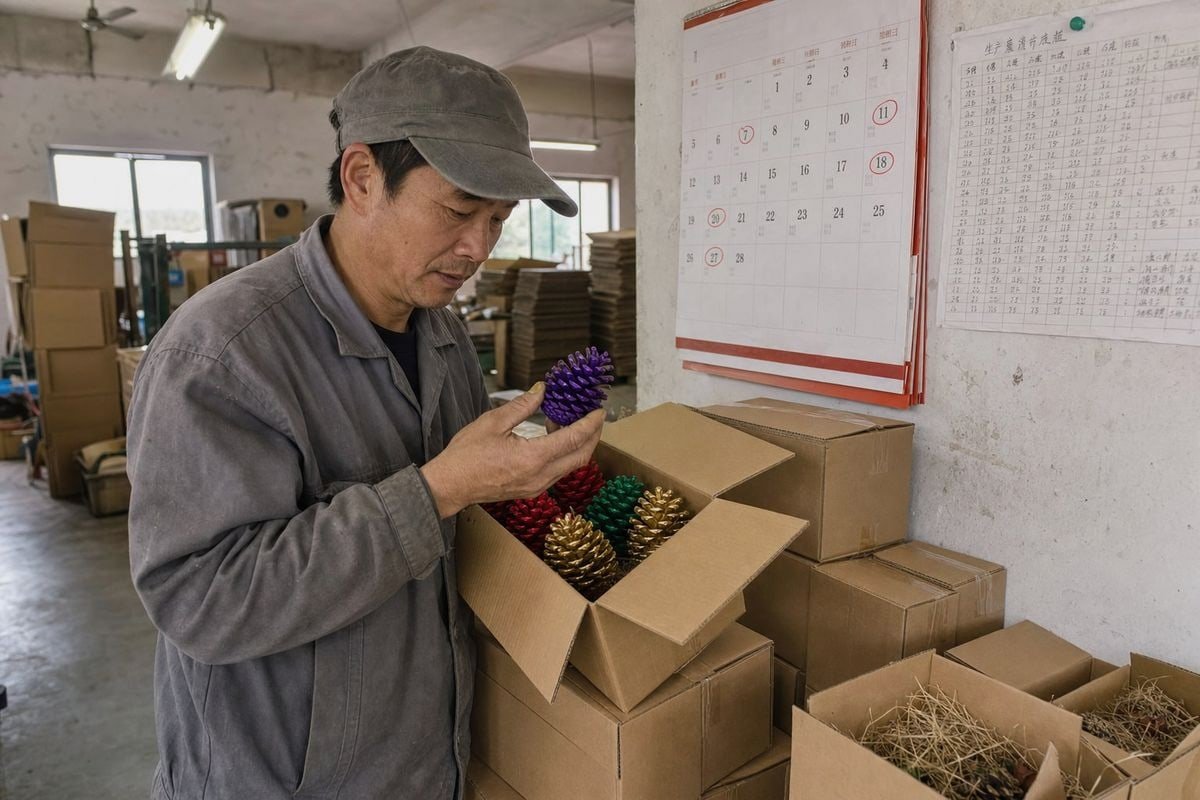 Timing guide for importing colored flame pine cones for camping peak season (ID#1)