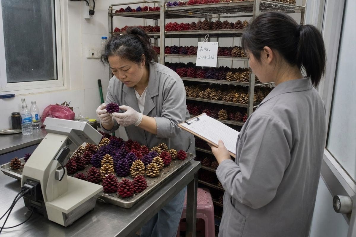 Délais de fabrication Production and shipping lead times for certified color-flame pinecones from China (ID#3)