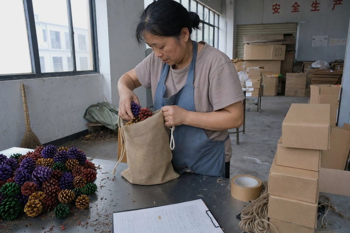 Guide to requesting biodegradable packaging for fireplace colored pine cones from suppliers (ID#1)