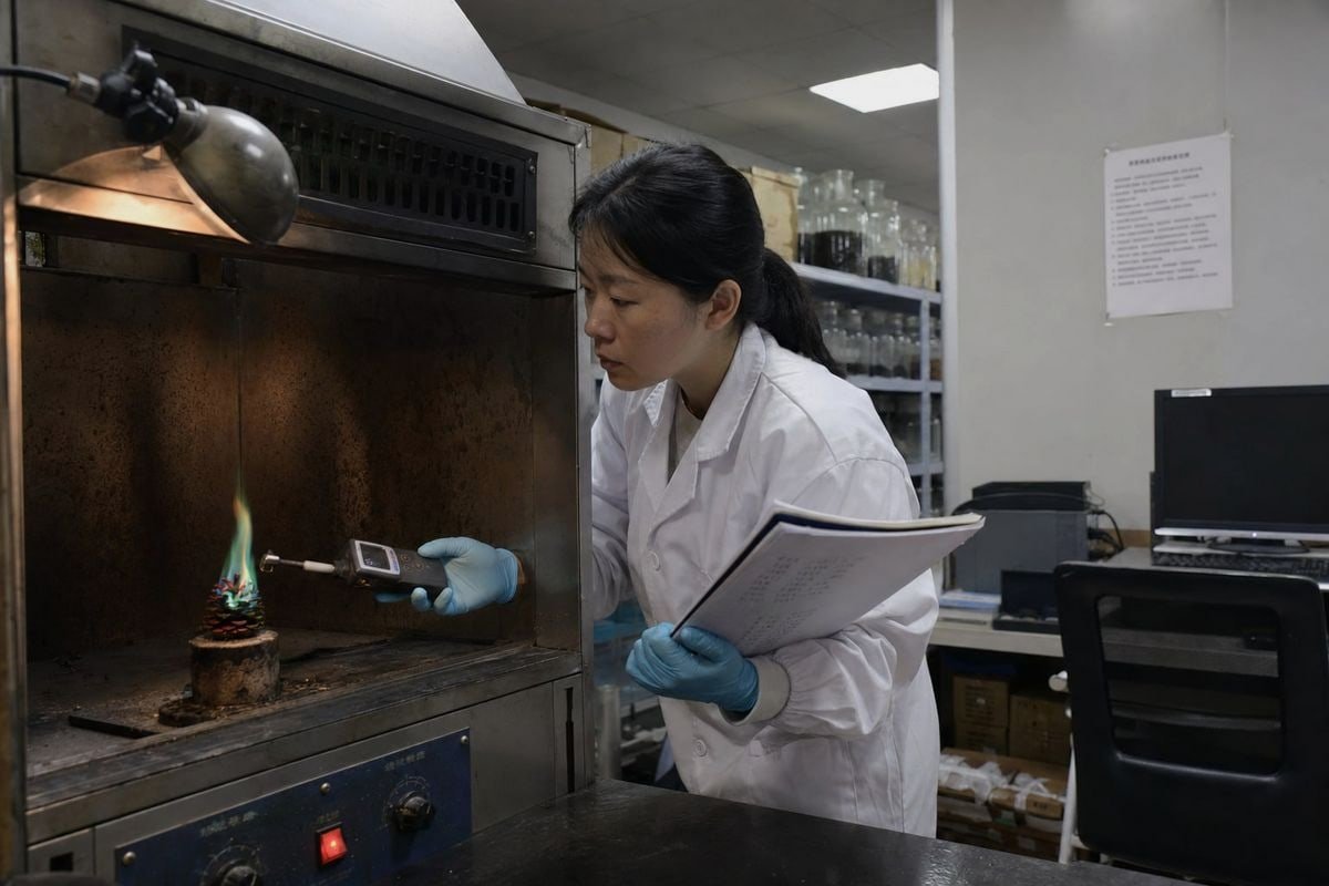 Verifying manufacturer safety data for safe colored pine cone use in certified stoves (ID#3)