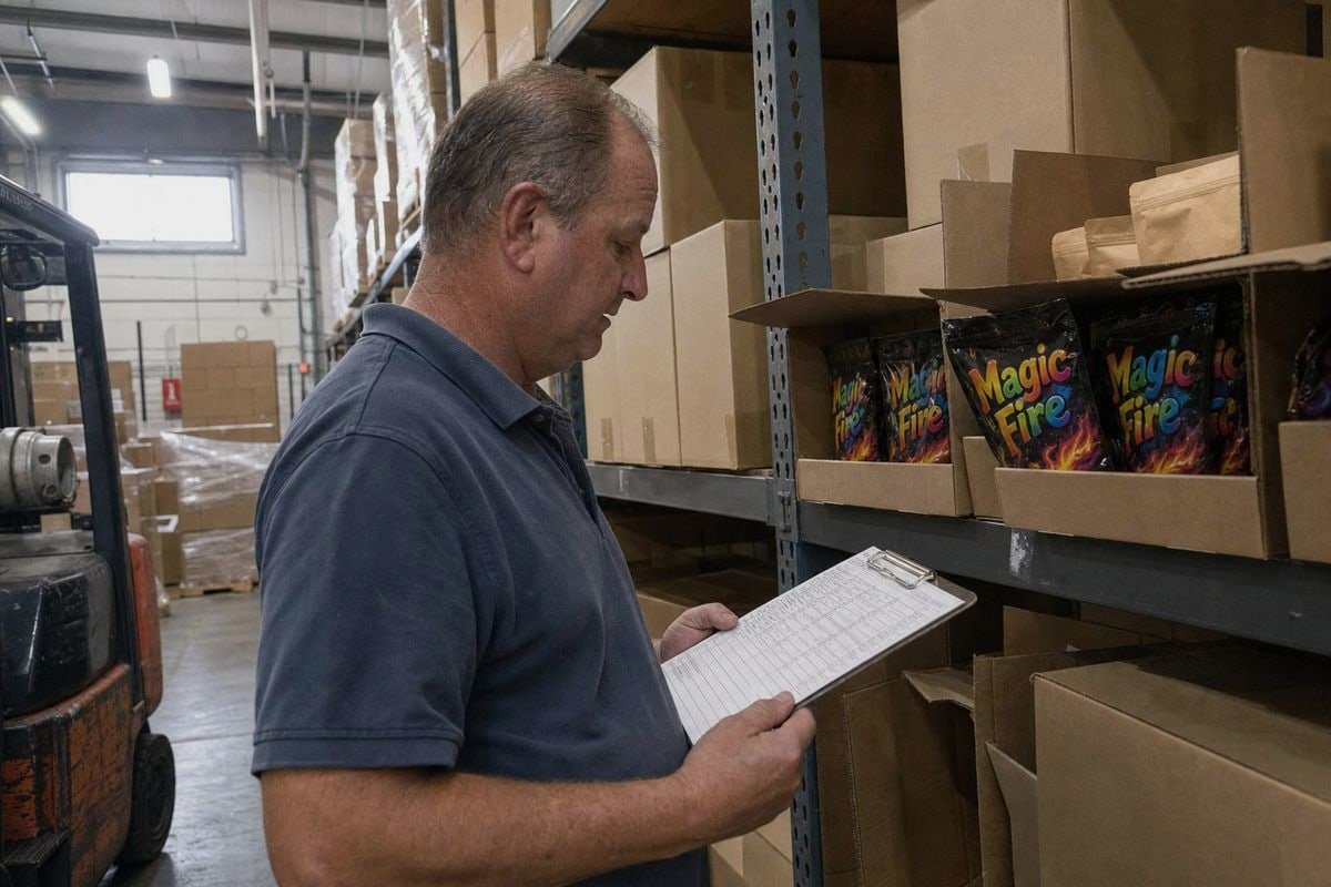 Setting safety stock levels for Magic Fire Powder covering production and freight lead time (ID#1)