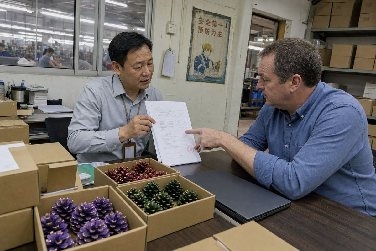Certifications for Colored Pine Cones Required certifications like ISO 9001, CE, and SGS reports for flame color pine cones (ID#2)